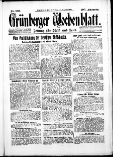 Gr&uuml;nberger Wochenblatt: Zeitung f&uuml;r Stadt und Land, No. 139. ( 17. Juni 1930 )