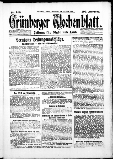 Gr&uuml;nberger Wochenblatt: Zeitung f&uuml;r Stadt und Land, No. 140. ( 18. Juni 1930 )