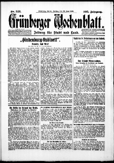 Gr&uuml;nberger Wochenblatt: Zeitung f&uuml;r Stadt und Land, No. 142. ( 20. Juni 1930 )