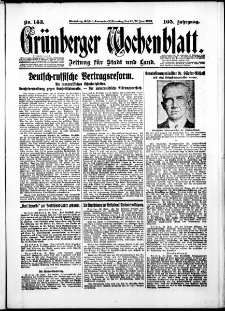 Gr&uuml;nberger Wochenblatt: Zeitung f&uuml;r Stadt und Land, No. 143. ( 21./ 22. Juni 1930 )