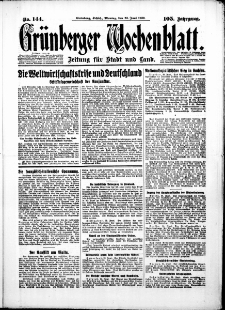 Gr&uuml;nberger Wochenblatt: Zeitung f&uuml;r Stadt und Land, No. 143. ( 23. Juni 1930 )