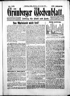 Gr&uuml;nberger Wochenblatt: Zeitung f&uuml;r Stadt und Land, No. 145. ( 24. Juni 1930 )