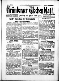 Gr&uuml;nberger Wochenblatt: Zeitung f&uuml;r Stadt und Land, No. 147. ( 26. Juni 1930 )