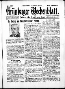 Gr&uuml;nberger Wochenblatt: Zeitung f&uuml;r Stadt und Land, No. 148. ( 27. Juni 1930 )