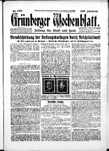Gr&uuml;nberger Wochenblatt: Zeitung f&uuml;r Stadt und Land, No. 149. ( 28./ 29. Juni 1930 )
