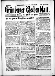 Gr&uuml;nberger Wochenblatt: Zeitung f&uuml;r Stadt und Land, No. 155. ( 5./ 6. Juli 1930 )