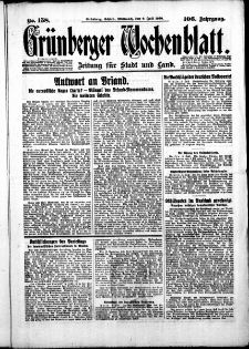 Gr&uuml;nberger Wochenblatt: Zeitung f&uuml;r Stadt und Land, No. 158. ( 9. Juli 1930 )
