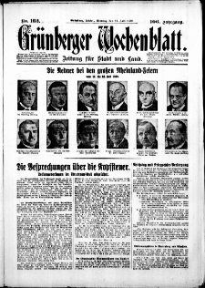 Gr&uuml;nberger Wochenblatt: Zeitung f&uuml;r Stadt und Land, No. 162. ( 14. Juli 1930 )