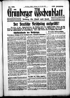 Gr&uuml;nberger Wochenblatt: Zeitung f&uuml;r Stadt und Land, No. 166. ( 18. Juli 1930 )