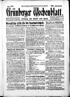 Gr&uuml;nberger Wochenblatt: Zeitung f&uuml;r Stadt und Land, No. 173. ( 26./ 27. Juli 1930 )