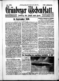 Gr&uuml;nberger Wochenblatt: Zeitung f&uuml;r Stadt und Land, No. 176. ( 30. Juli 1930 )