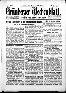 Gr&uuml;nberger Wochenblatt: Zeitung f&uuml;r Stadt und Land, No. 178. ( 1. August 1930 )