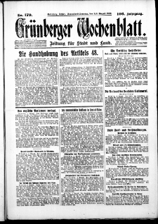 Gr&uuml;nberger Wochenblatt: Zeitung f&uuml;r Stadt und Land, No. 179. ( 2./ 3. August 1930 )