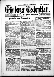 Gr&uuml;nberger Wochenblatt: Zeitung f&uuml;r Stadt und Land, No. 180. ( 4. August 1930 )