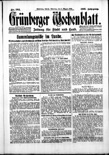 Gr&uuml;nberger Wochenblatt: Zeitung f&uuml;r Stadt und Land, No. 181. ( 5. Juli 1930 )