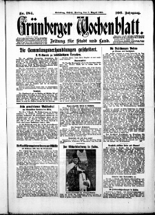 Gr&uuml;nberger Wochenblatt: Zeitung f&uuml;r Stadt und Land, No. 184. ( 8. August 1930 )