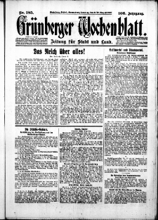 Gr&uuml;nberger Wochenblatt: Zeitung f&uuml;r Stadt und Land, No. 185. ( 9./10. August 1930 )