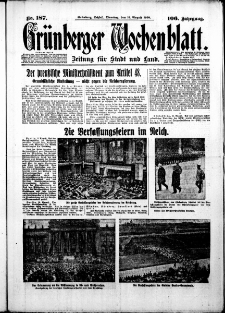 Gr&uuml;nberger Wochenblatt: Zeitung f&uuml;r Stadt und Land, No. 187. ( 12. August 1930 )