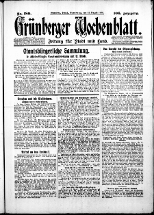 Gr&uuml;nberger Wochenblatt: Zeitung f&uuml;r Stadt und Land, No. 189. ( 14. August 1930 )