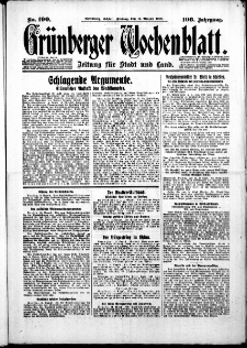 Gr&uuml;nberger Wochenblatt: Zeitung f&uuml;r Stadt und Land, No. 190. ( 15. August 1930 )