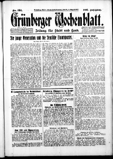 Gr&uuml;nberger Wochenblatt: Zeitung f&uuml;r Stadt und Land, No. 191. ( 16./ 17. August 1930 )