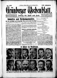 Gr&uuml;nberger Wochenblatt: Zeitung f&uuml;r Stadt und Land, No. 192. ( 18. August 1930 )
