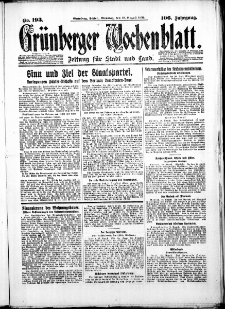 Gr&uuml;nberger Wochenblatt: Zeitung f&uuml;r Stadt und Land, No. 193. ( 19. August 1930 )