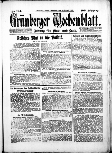 Gr&uuml;nberger Wochenblatt: Zeitung f&uuml;r Stadt und Land, No. 194. ( 20. August 1930 )
