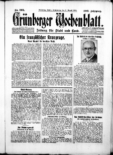 Gr&uuml;nberger Wochenblatt: Zeitung f&uuml;r Stadt und Land, No. 195. ( 21. August 1930 )