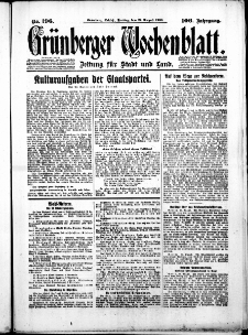 Gr&uuml;nberger Wochenblatt: Zeitung f&uuml;r Stadt und Land, No. 196. ( 22. August 1930 )
