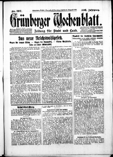 Gr&uuml;nberger Wochenblatt: Zeitung f&uuml;r Stadt und Land, No. 197. ( 23./ 24. August 1930 )