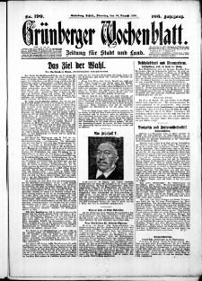 Gr&uuml;nberger Wochenblatt: Zeitung f&uuml;r Stadt und Land, No. 199. ( 26. August 1930 )