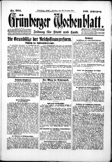 Gr&uuml;nberger Wochenblatt: Zeitung f&uuml;r Stadt und Land, No. 202. ( 29. August 1930 )