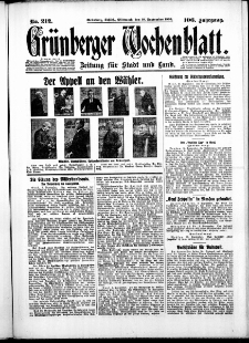 Gr&uuml;nberger Wochenblatt: Zeitung f&uuml;r Stadt und Land, No. 212. ( 10. September 1930 )