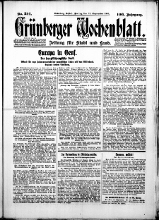 Gr&uuml;nberger Wochenblatt: Zeitung f&uuml;r Stadt und Land, No. 214. ( 12. September 1930 )