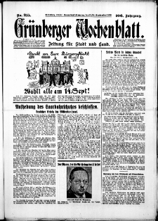 Gr&uuml;nberger Wochenblatt: Zeitung f&uuml;r Stadt und Land, No. 215. ( 13./14. September 1930 )