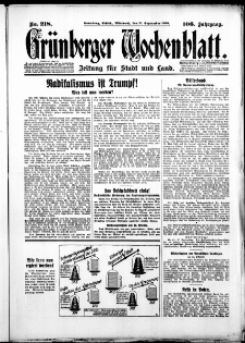 Gr&uuml;nberger Wochenblatt: Zeitung f&uuml;r Stadt und Land, No. 218. ( 17. September 1930 )