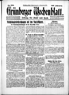 Gr&uuml;nberger Wochenblatt: Zeitung f&uuml;r Stadt und Land, No. 219. ( 18. September 1930 )