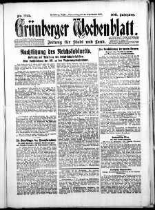Gr&uuml;nberger Wochenblatt: Zeitung f&uuml;r Stadt und Land, No. 225. ( 25. September 1930 )