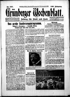 Gr&uuml;nberger Wochenblatt: Zeitung f&uuml;r Stadt und Land, No. 227. ( 27./ 28. September 1930 )