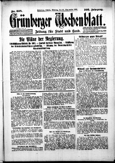 Gr&uuml;nberger Wochenblatt: Zeitung f&uuml;r Stadt und Land, No. 228. ( 29. September 1930 )