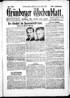 Gr&uuml;nberger Wochenblatt: Zeitung f&uuml;r Stadt und Land, No. 249. ( 23. Oktober 1930 )