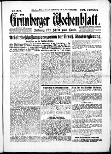 Gr&uuml;nberger Wochenblatt: Zeitung f&uuml;r Stadt und Land, No. 251. ( 25./ 26. Oktober 1930 )