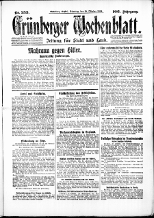 Gr&uuml;nberger Wochenblatt: Zeitung f&uuml;r Stadt und Land, No. 253. ( 28. Oktober 1930 )
