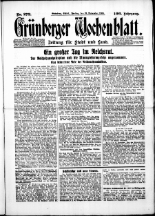 Gr&uuml;nberger Wochenblatt: Zeitung f&uuml;r Stadt und Land, No. 273. ( 21. November 1930 )