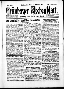 Gr&uuml;nberger Wochenblatt: Zeitung f&uuml;r Stadt und Land, No. 275. ( 24. November 1930 )