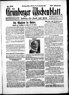 Gr&uuml;nberger Wochenblatt: Zeitung f&uuml;r Stadt und Land, No. 276. ( 25. November 1930 )