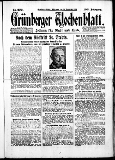 Gr&uuml;nberger Wochenblatt: Zeitung f&uuml;r Stadt und Land, No. 277. ( 26. November 1930 )