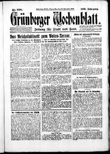 Gr&uuml;nberger Wochenblatt: Zeitung f&uuml;r Stadt und Land, No. 278. ( 27. November 1930 )