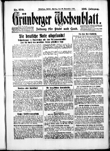 Gr&uuml;nberger Wochenblatt: Zeitung f&uuml;r Stadt und Land, No. 279. ( 28. November 1930 )